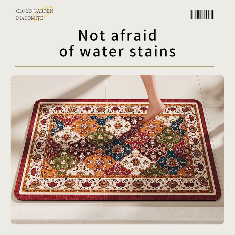 Boho Classical Bathroom Runner Rug Non-Slip Machine Washable Soft Velvet Oriental Farmhouse Bath Rug for Sink Shower Doormat Tub