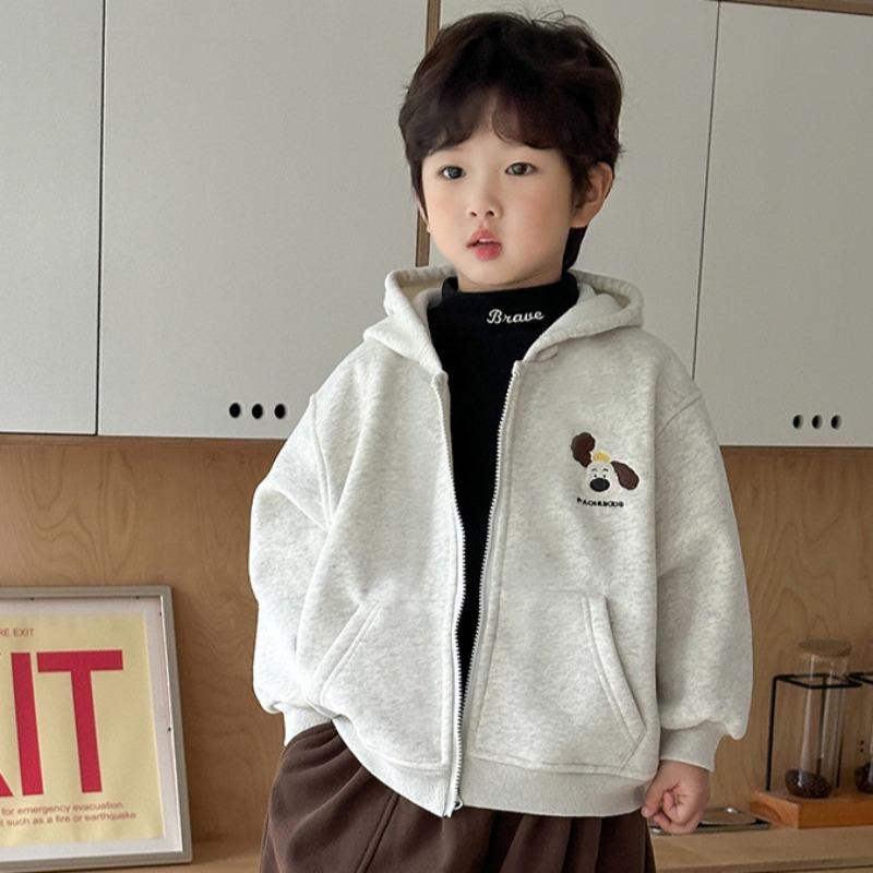 

Осень и зима Новый мальчиковый свитер с капюшоном на флисовой подкладке Кардиган Повседневная куртка 150cm серый