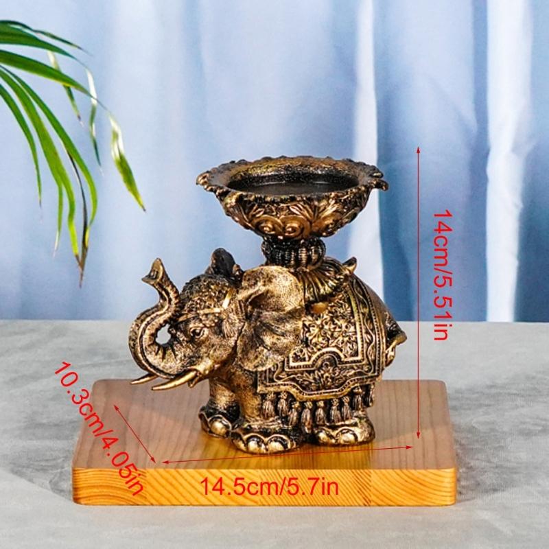 Lucky Antiqued Elephant Candle Holder Animal Statue for Desktops Centerpieces