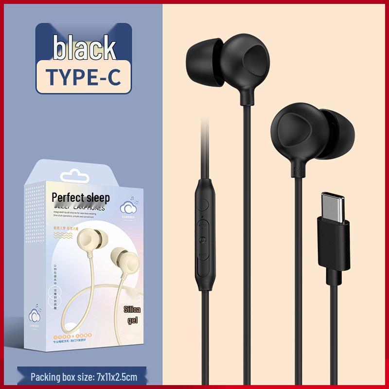 Type-C Noise-Cancelling In-Ear Sleep Headphones with Mic, 3.5MM Silicone Soundproof Design for Side Sleepers