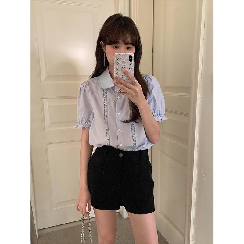 Ge Ming Women s Spring French Retro Lace Shirt with Doll Collar and Long Sleeves (Y1122F) One size (80-130 catties)