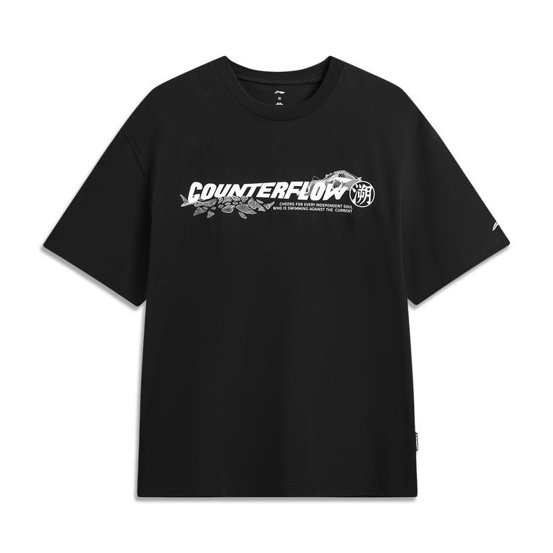 

Li-Ning Outdoor CF Print Cool Moisture-Wicking Comfortable Loose Round Neck Short Sleeve T-Shirt Unisex Tops Black ATSW047-2 S