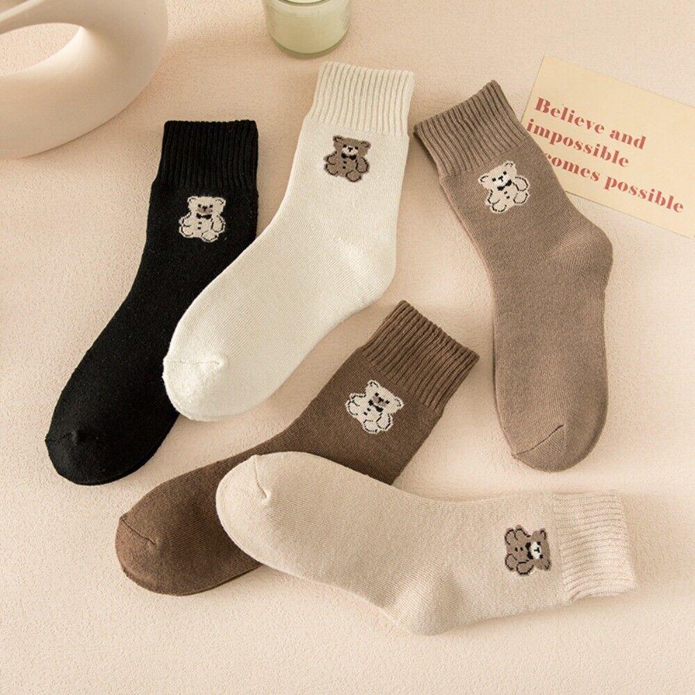 Plush Medium Tube Socks Little Bear Pattern Japanese Socks Fashionable Cotton Socks  Women's