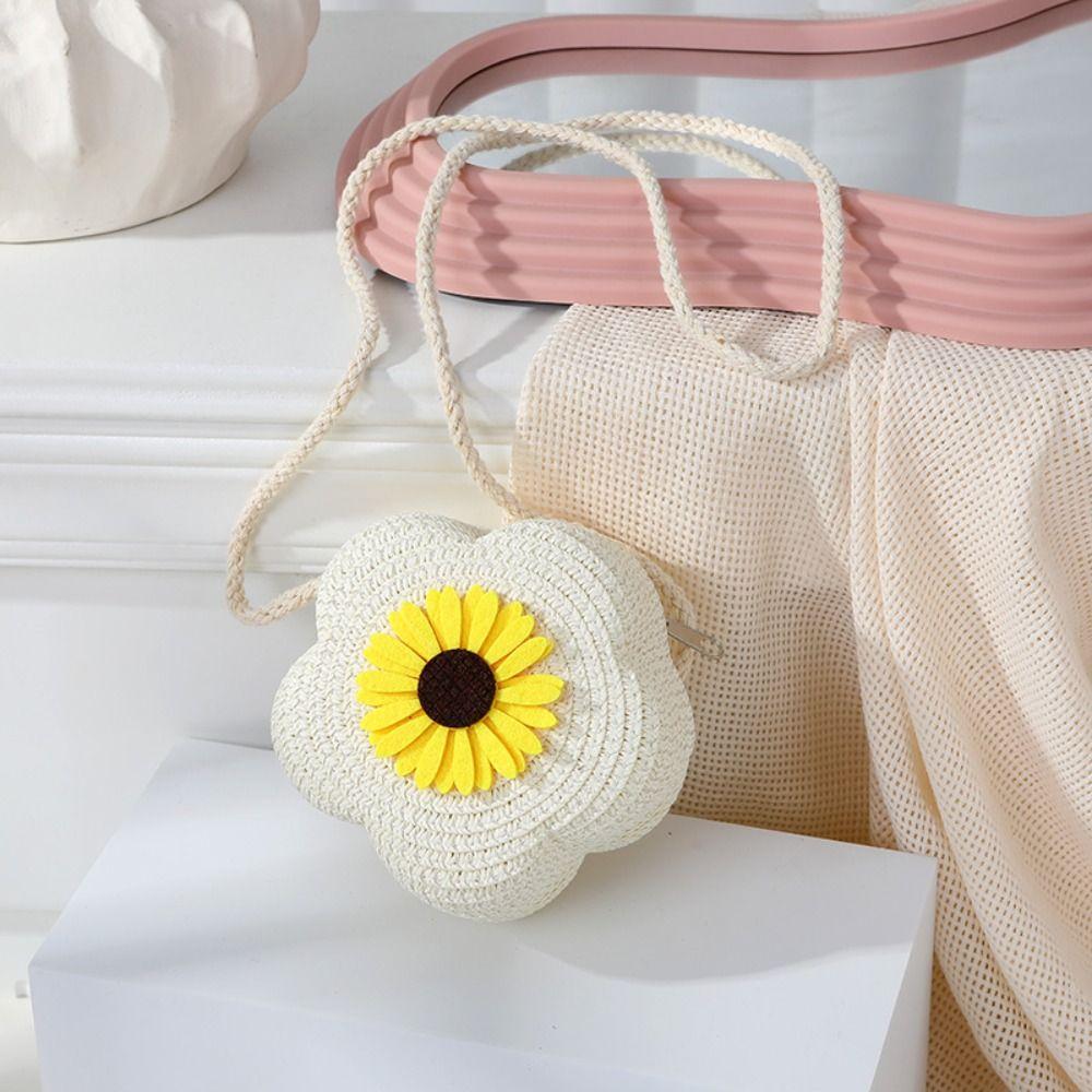 Ręcznie robiona torebka na ramię dla dziecięca dziewczynka, kwiatowa, słomkowa, torba listonoszka dla niemowląt, portmonetka na monety dla dzieci, urocza mini torebka księżniczki