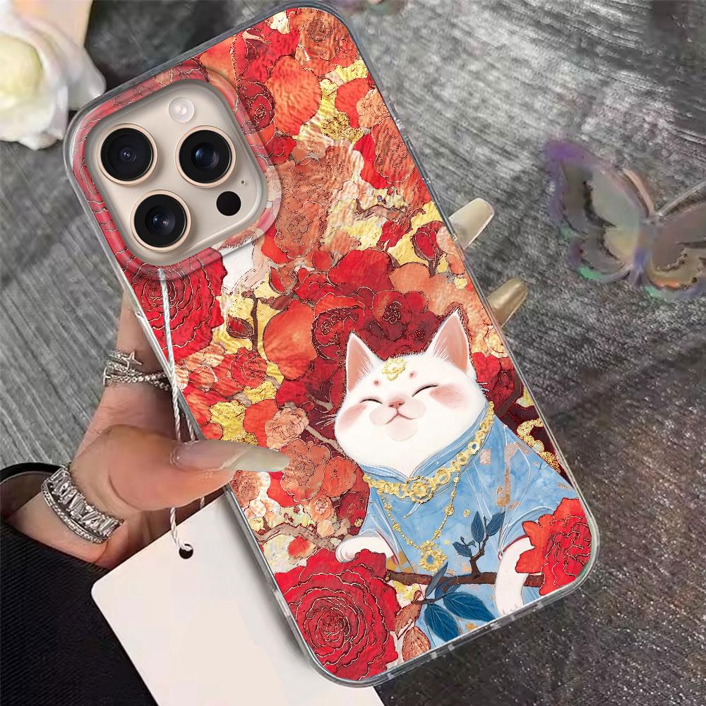 Korean Cute White Cat Vortex Pattern Phone Case for iphone 16 15 14 7 8 Plus 13 11 12 Pro Max X XS XR SE 2022 2020 16e TPU Cover