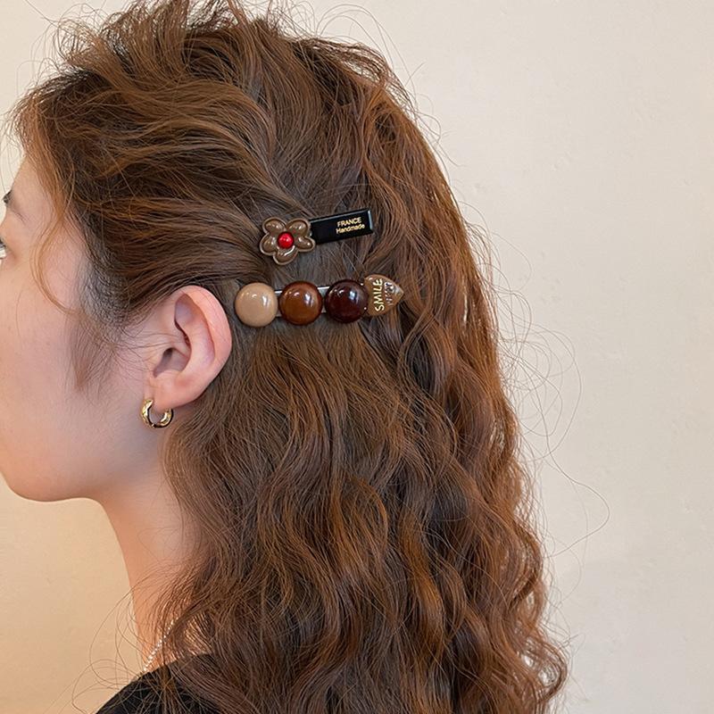 New round flower hairpin side clip retro daily versatile duck bill clip headgear hair accessories woman