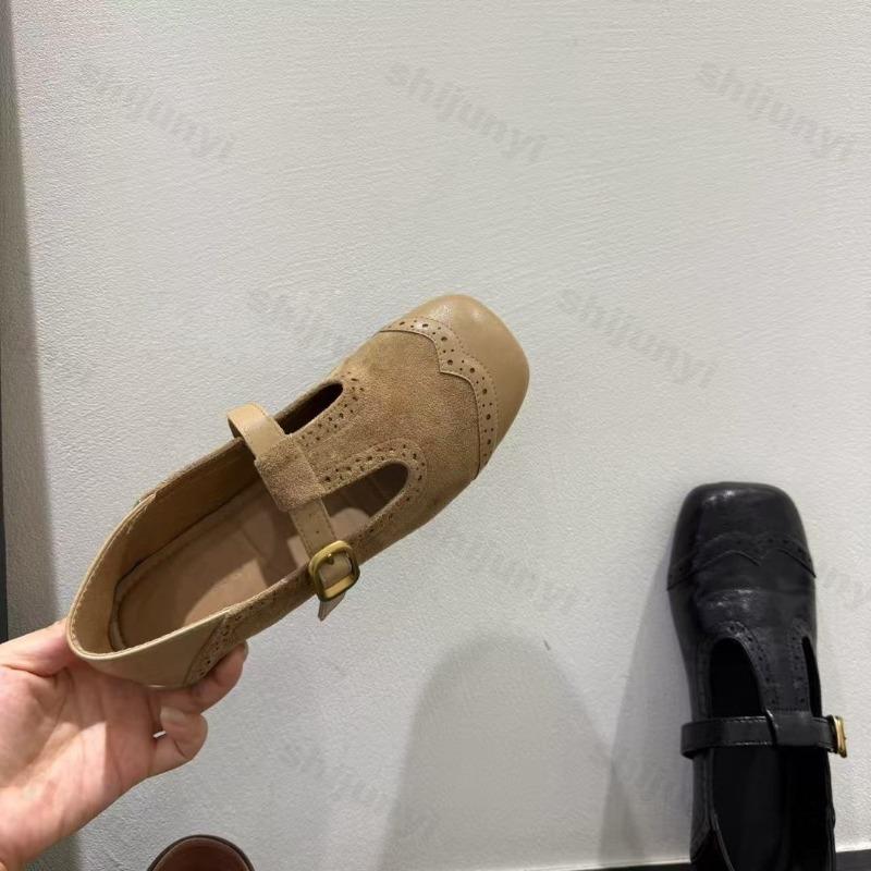 Women Flats Shoes Spring 2026 Retro Leather Shoes Fashion Shallow Round Toe T-shaped Ladies Comfort Ballet Style Mary Jane Shoes