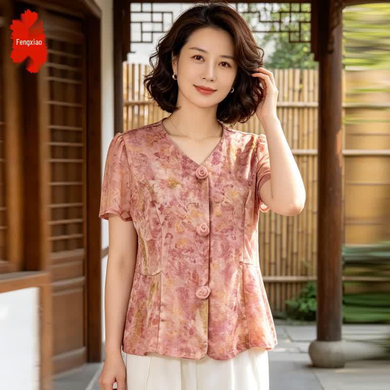 Elegant V-Neck Slimming Short Sleeve T-Shirt for Women 3XL