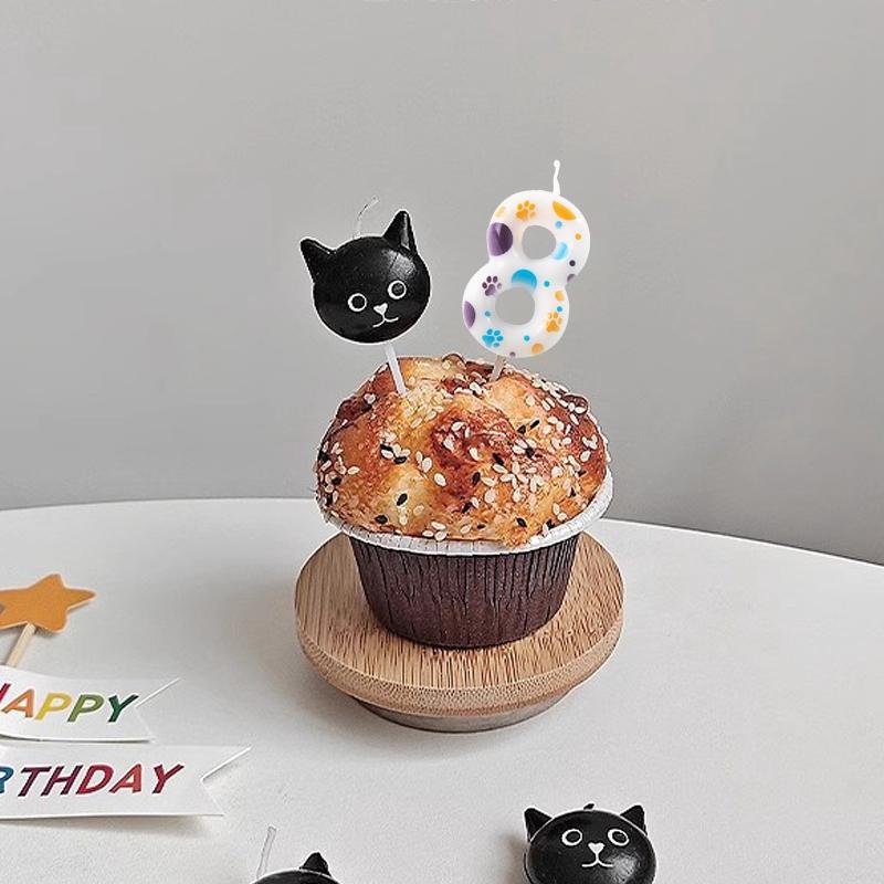 Blue Dog Paw Print Birthday Candles 0-9 Digital Candle Numeral Cupcake Topper Decorations for Pets Kids Birthday Party Supplies