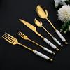 30Pcs Tableware Set Mirror Ceramic HandleGold Flatware Fork Spoon Knife Set Stainless Steel Dinnerware Cutlery Set Dinner Set