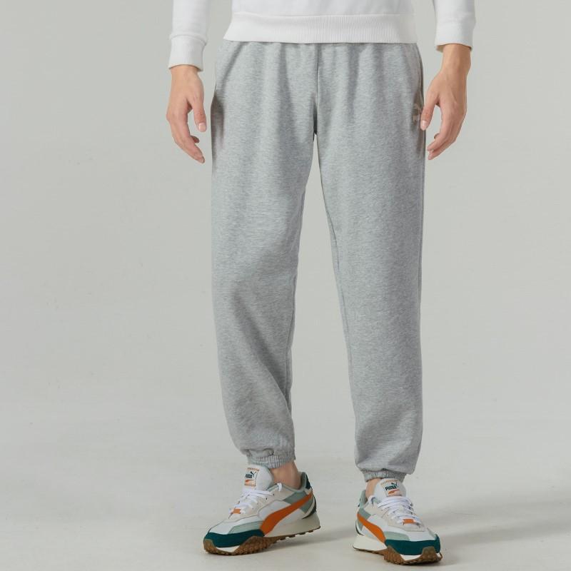 PUMA Logo Printed Solid Knit Breathable Drawstring Pants Men Bottoms Gray 533118-04
