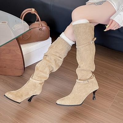 Talons Hauts Bottes Longues pour Femmes Élégantes Chaussures à Bout Pointu Bottes Hautes au Genou Escarpins Tendance Bottines Chelsea Nouveaux Escarpins Bottes de Soirée pour Dames