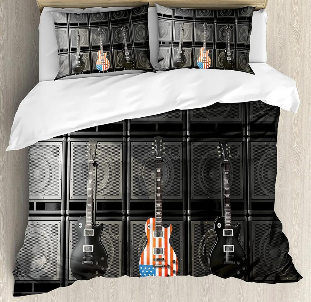 3Pcs Bedding Collection Rock Guitar Music Home Textile Duvet Cover Pillow Case Boy Kid Teen Girl Bedding Covers Collection
