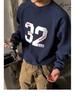 Men's Retro Number Patchwork Embroidered Sports Hoodie - Loose Fit, Round Neck, Versatile for Spring & Autumn