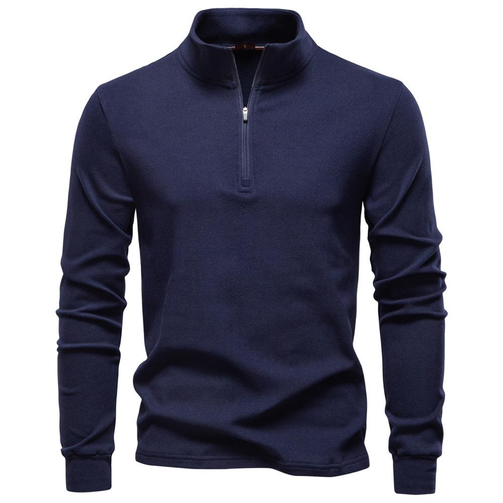 

Autumn and Winter New Men s Standing Collar Half Zipper Long Sleeved German Velvet Warm Bottom Shirt Men s Hoodie S темно-синий