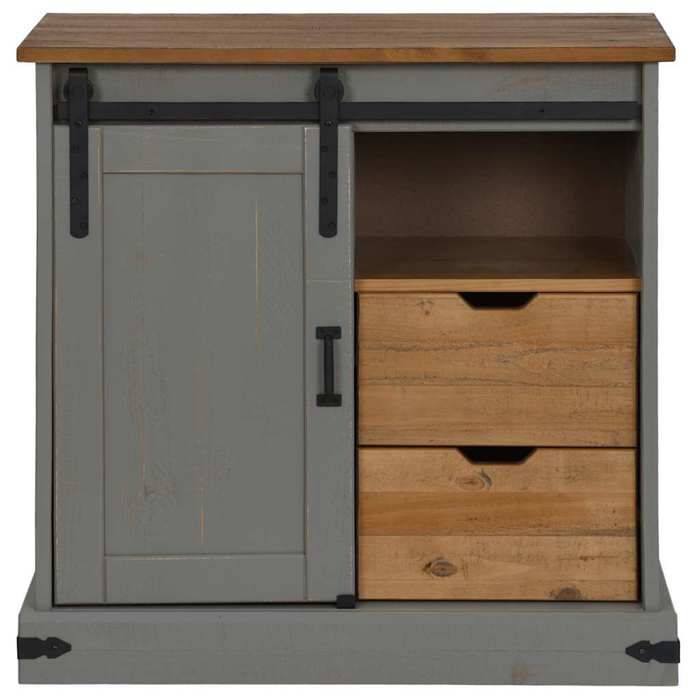VidaXL Buffet HALDEN Sliding Door Grey 80x40x80 Cm Solid Wood, Storage Cabinet, Kitchen Storage Cabinet, 4018419