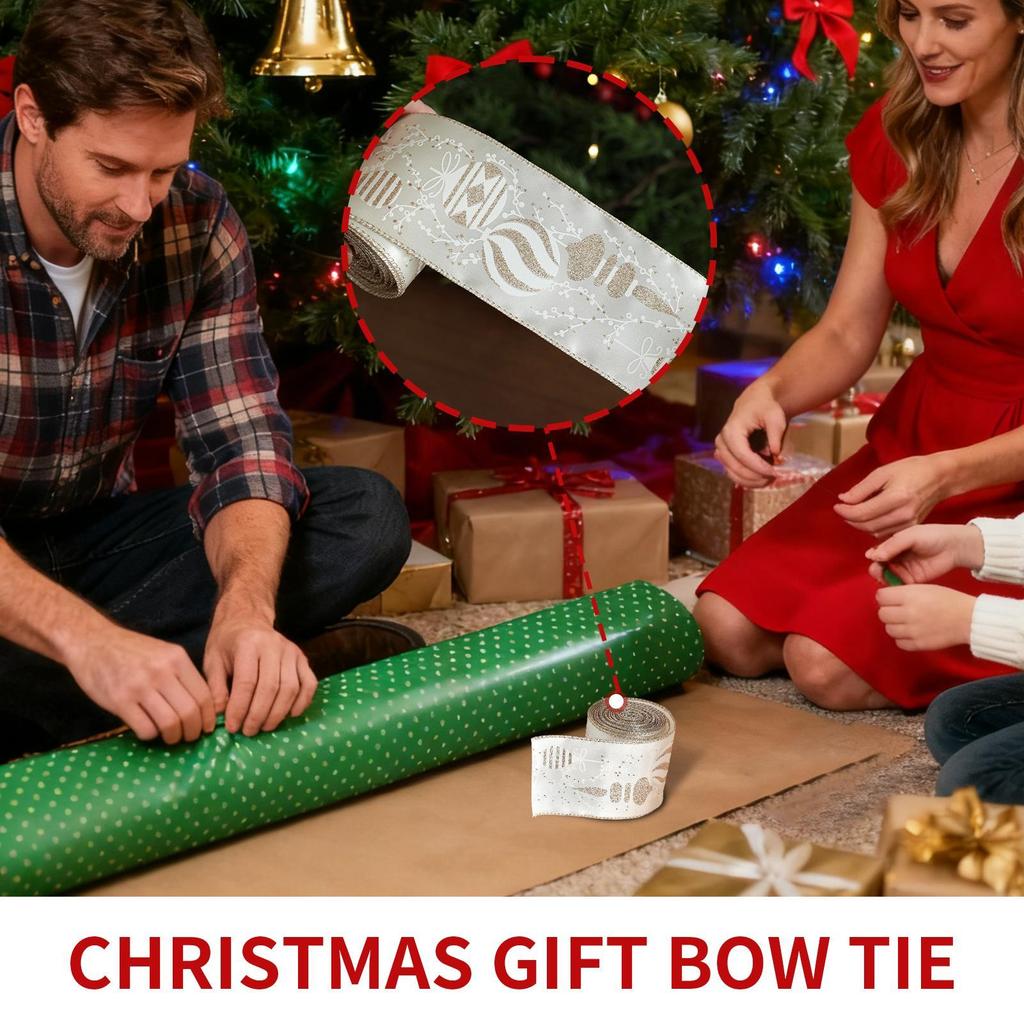 Christmas Tree Ribbon 6.5 Ft Christmas Strap Decoration Champagne Color Wreath Ribbon For Holiday Wrap Present Tree Decor Bow