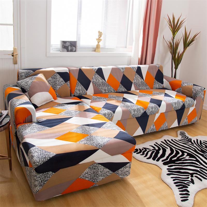 Geometric Elastic Sofa Cover Slipcovers L-Shaped Corner Sofa Couch Cover Armchair Sofa Cover 1/2/3/4 Seater for Living Room 1PC