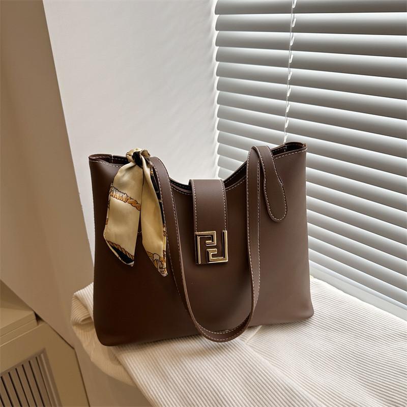 Simple Capacity Large Shoulder Bag With Solid Color Design And Decoration Scarf