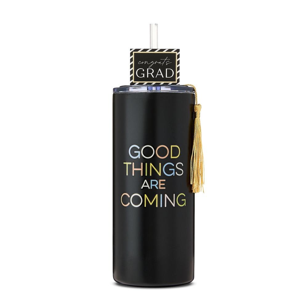 

Black Insulated Stainless Steel Tumbler Good Things are Coming Graduation Gift with Removable Congrats Grad Sign and Tassel United States
