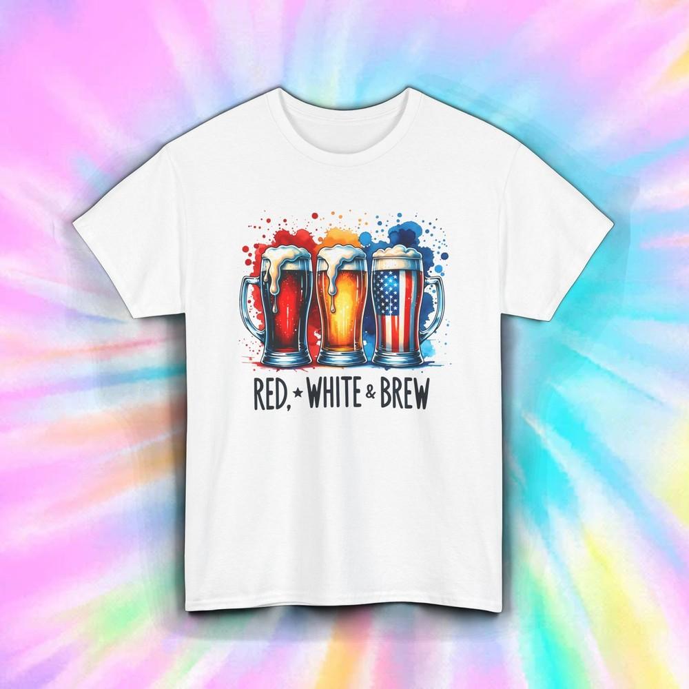 

Red White and Brew Beer Shirt | Patriotic Drinking USA Fourth of July Tee S-5XL S