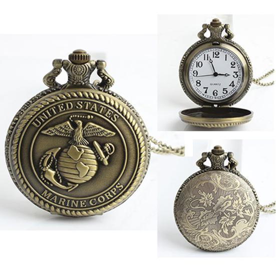 Men's United States Eagles Marine Corps Retro Style Bronze Quartz Pocket Watch