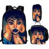 Classic Popular Novelty African Girl 3D Printed 3pcs/Set Pupil School Bags Laptop Daypack Backpack Lunch Bag Pencil Case