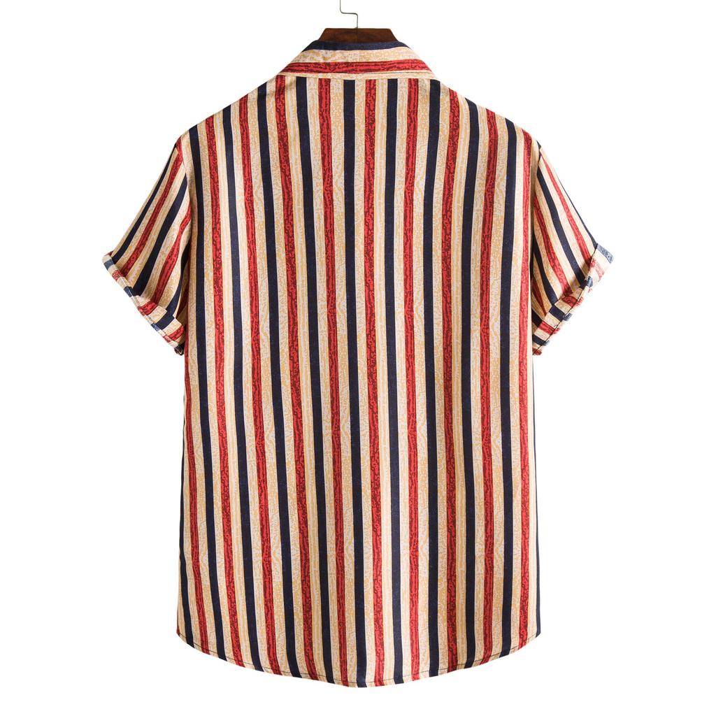 Mens Fashion Ethnic Short Sleeve Casual Printing Hawaiian Shirt Blouse T-shirt