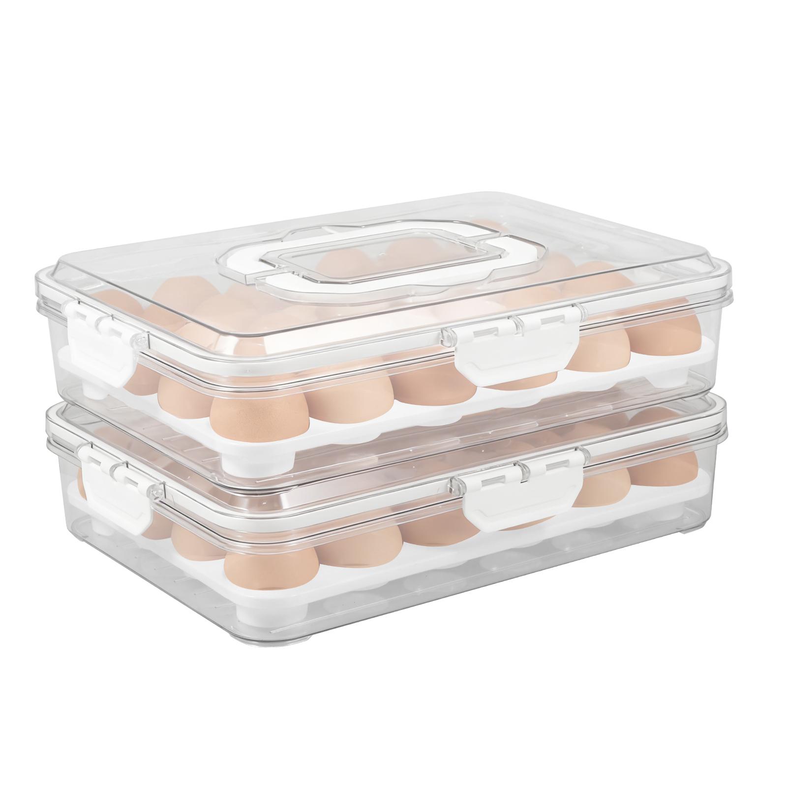 2Pcs 24-Grid Deviled Egg Storage Box with Lid and Handle Clear Plastic Fridge Food Tray Party Container Supplies