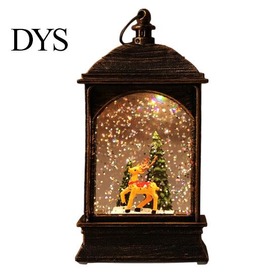 Warm Ambient Bedside Lamp Christmas Snow Lantern, Battery Operated Swirling Water Glittering Vintage Holiday Tabletop Decor Santa Snowman Elk