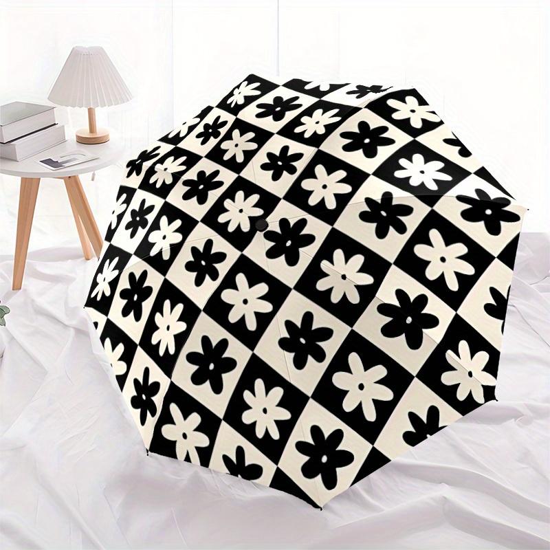 1pc Floral Pattern Automatic Open/close Folding Compact Umbrella, 8 Rib Sturdy Canopy, Lightweight Portable, Everyday Use, Gift,,097