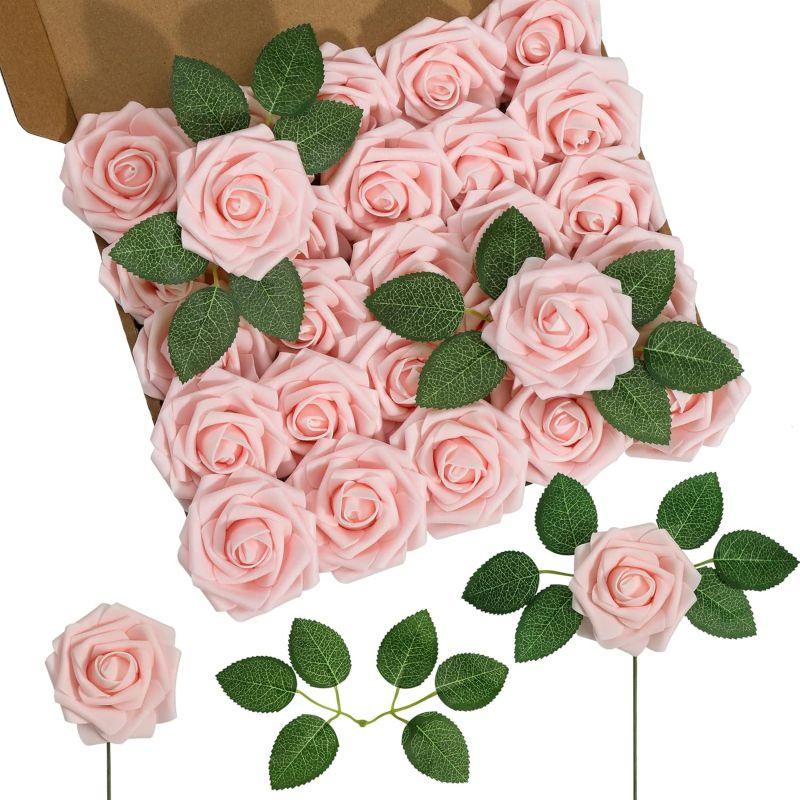 PE Foam Rose With Leaf Artificial Flowers Festival Wedding Bride Bouquets DIY Gifts Wreath Home Outdoor Garden Party Table Decor