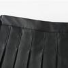 Girl's High-Waist Black PU Pleated A-Line Skirt with Pants for Autumn/Winter