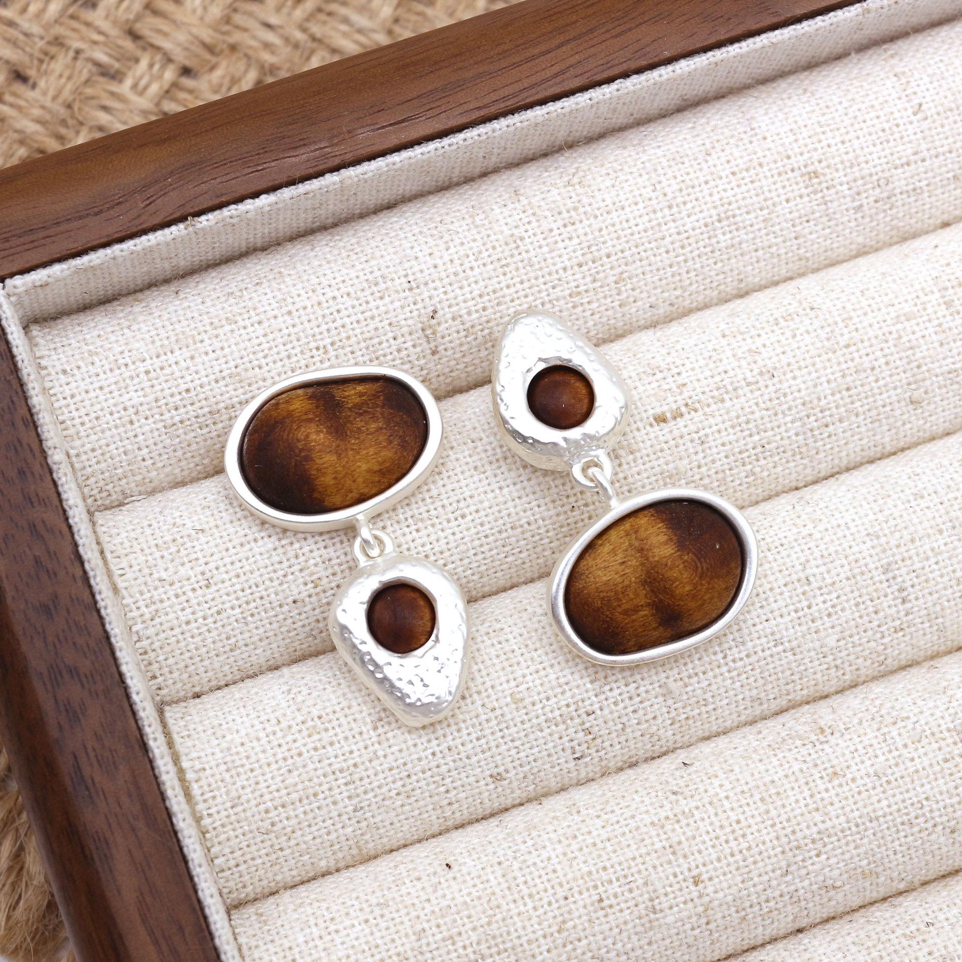 Asymmetrical Stone Retro S925 Silver Dangle Earrings - Versatile Temperament Design for Women