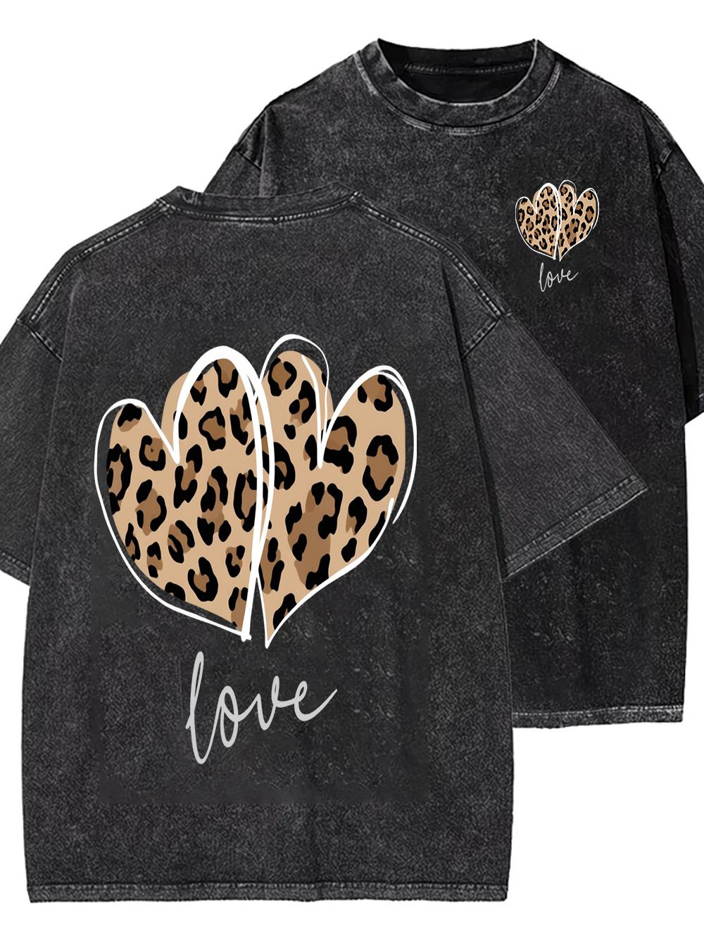 

Ladies Leopard Print Love Summer Doublesided Tshirt Top with Round Neck Short Sleeved Street Couple Tshirt Gift Large Size S