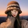 Warm Knitted Bucket Hat Elegant Dome Hats Fashion Fisherman Cap  Autumn Winter