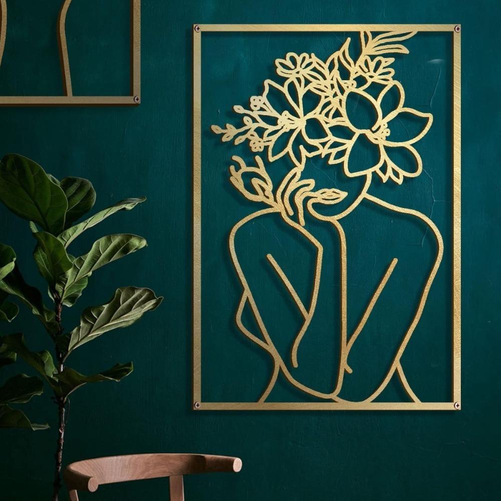 4-Pack Gold Metal Line Wall Art Abstract Woman Body Figure Home Aesthetic Decor Sculpture Gift