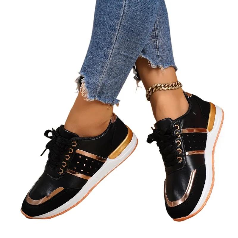 2024 Ladies Shoes Lace Up Women's Vulcanize Shoes Plus Size Women Sneakers Round Toe Flat with Mixed Colors Women's Casual Shoes