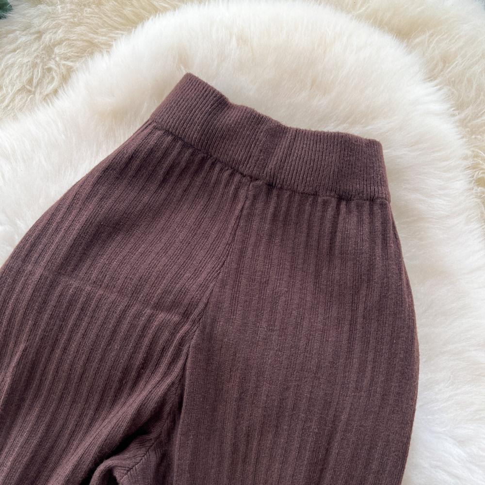 Herbst Winter Damen Lässiger Stil Gestrickter Pullover Kordelzug Weites Bein Hausanzug Hose