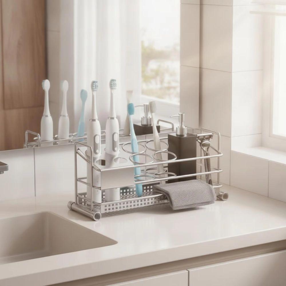 Rust Resistant Countertop Organizer Stainless Steel Toothpaste Stand Countertop