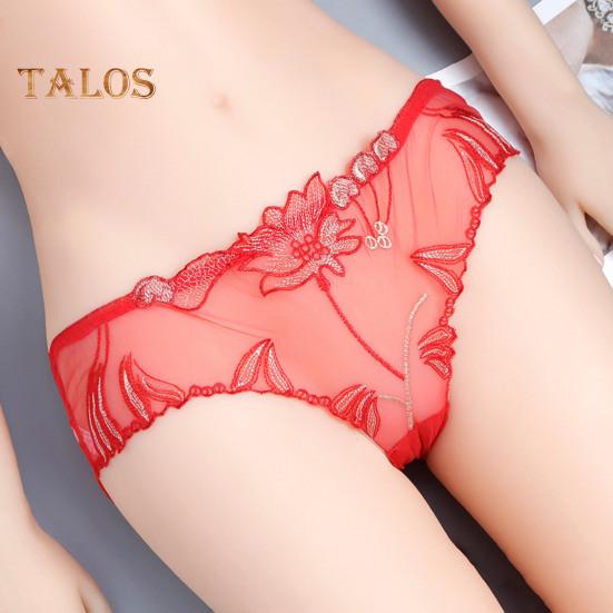 Women's Sexy Lace Thongs See Through Mesh Sheer Panties Floral Embroidered Low-Waist Underwear Ultra-Thin Ladies Briefs