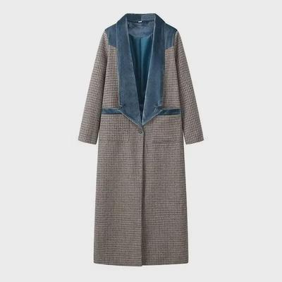 2024 Autumn Plaid Woolen Long-Sleeve Coat - European & American Fashion Style