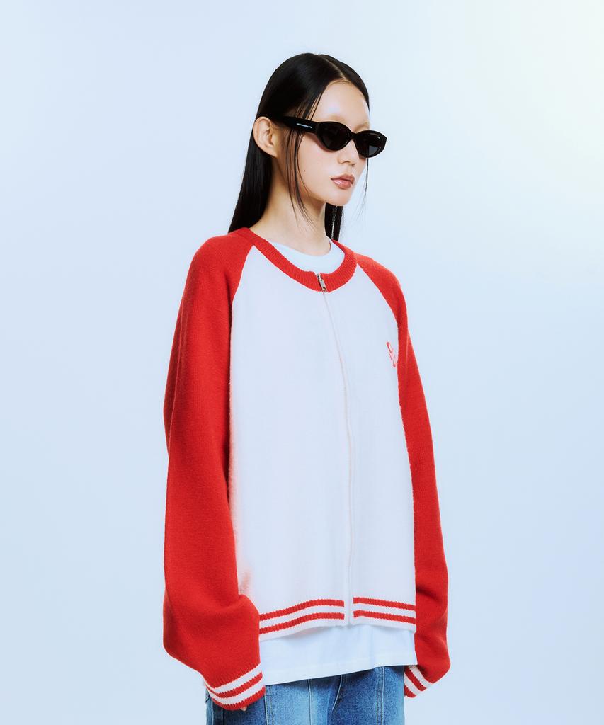 Akaibeuboldeu 939 Raglan Knit Zip-Up (Red)