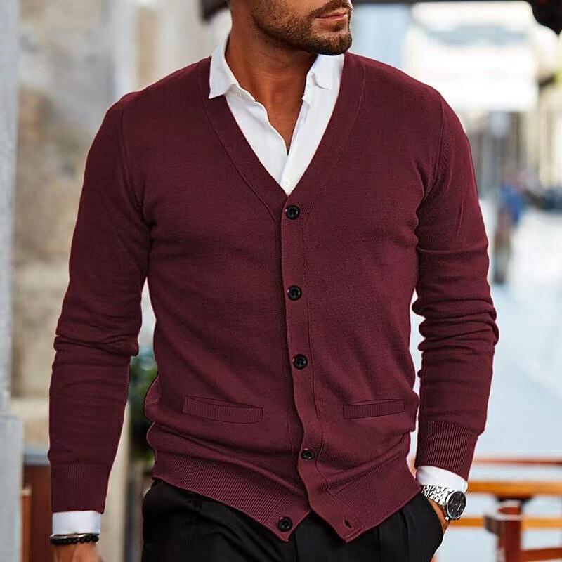 Men S V Neck Long Sleeve Slim Fit Knit Cardigan Sweater
