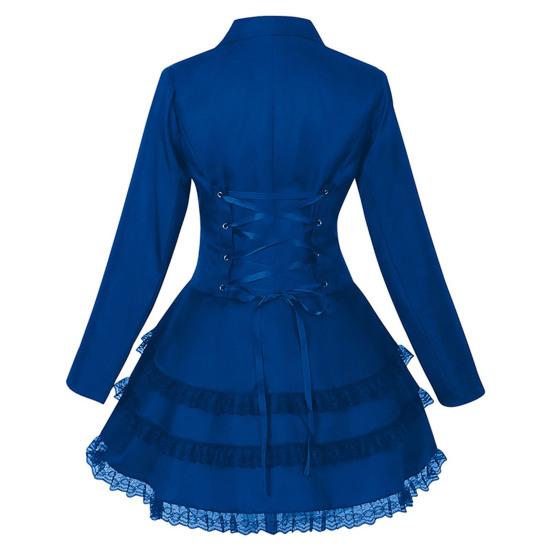 Women Double Breasted Victorian Steampunk Blazer Coat Gothic Tuxedo Tailcoat Jacket with Lace Hem Halloween Wedding Uniform Costume