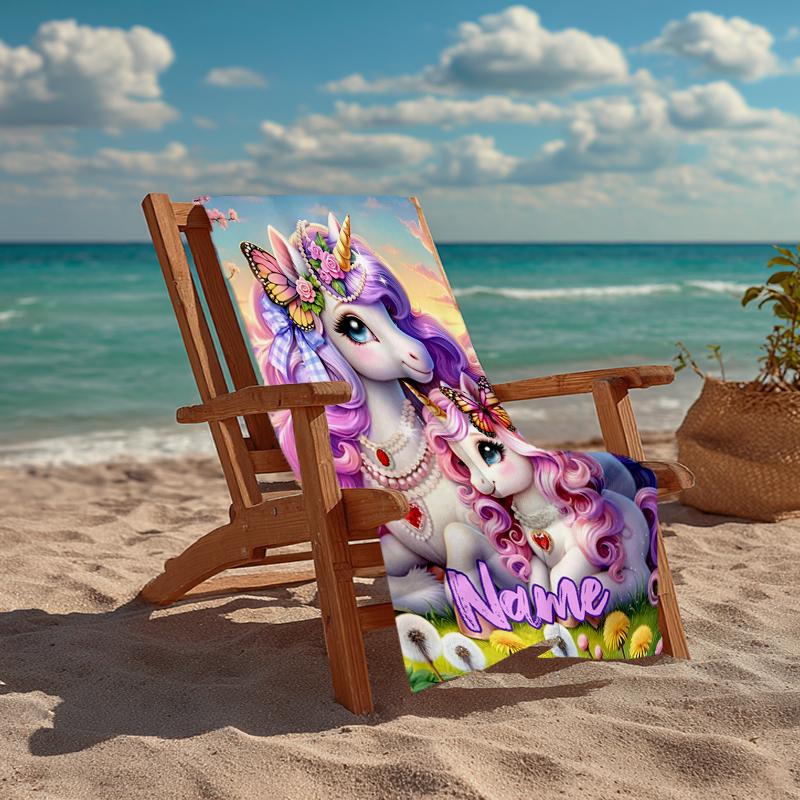Custom Name Ultra-Soft Beach Towel with Unicorn Theme,Ideal for Pool - Camping, Diving - Perfect Travel Essential, Vibrant Beach Towel.