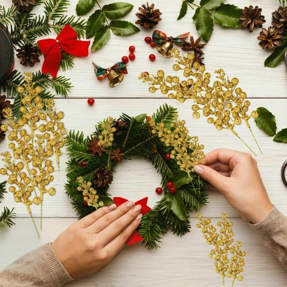 12x New Artificial Christmas Glitter Berries Stems Xmas Tree Wreath DIY Decor
