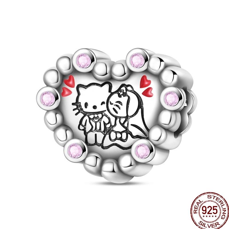 Original Charms Copper Poker Kitty Charms Bead Heart Marry Pave Zircon Fit 3Mm Bangle Bracelet Jewelry Gifts Making