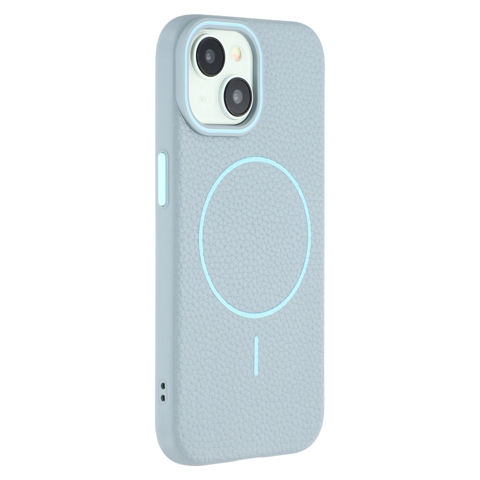 

For iPhone 14 Magnetic Case Litchi Texture TPU Phone Cover Compatible with MagSafe Blue