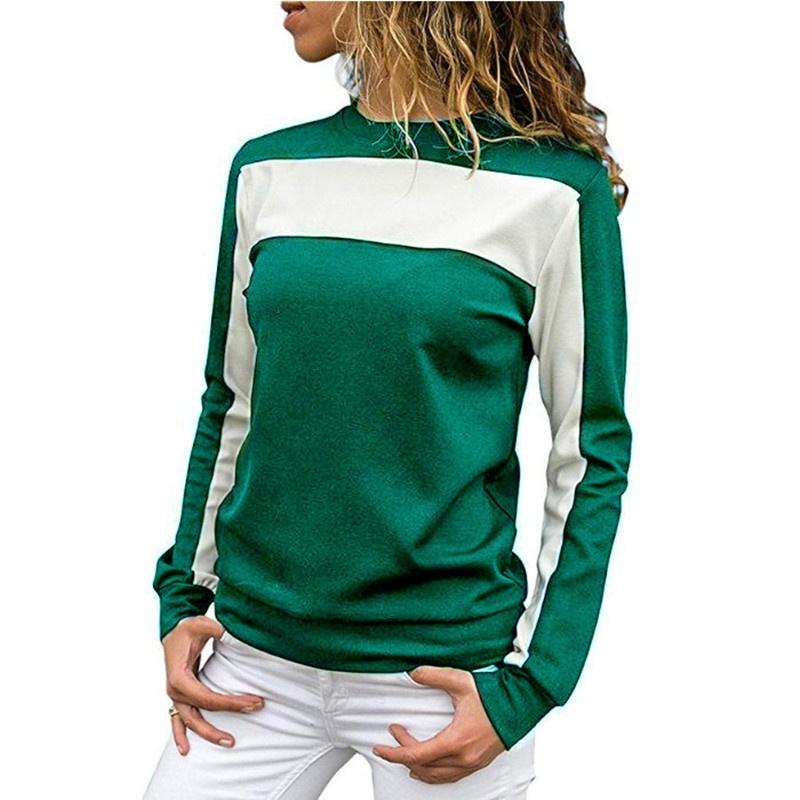 Ladies Fashion Spliced Sports Long Sleeve Round Neck Top
